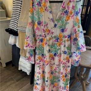 Buddy Love Colette Maxi dress. Base color white, colorful sequins!